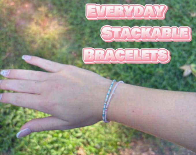 Gold Plated Brass Beaded Colorful Bracelet - 14K Gold Plated, Everyday Stackable Bracelet