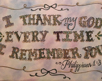 Thinking Of You Notecards, Philippians 1:3, Encouraging, hand drawn