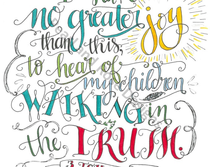 3 John 1:4, Children Walking in the Truth, Bible verse printable, Hand Drawn, Instant Download