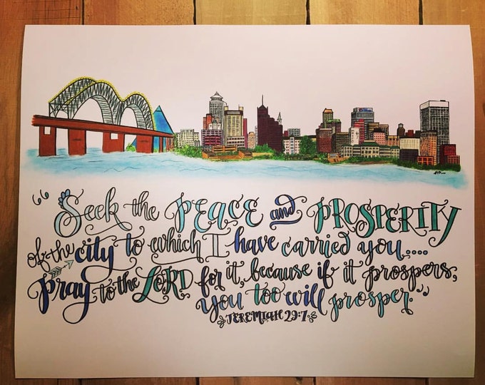 Memphis, Tennessee Skyline Design - Hand Drawn, INSTANT DOWNLOAD