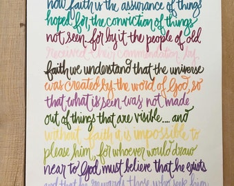 Hebrews 11:1-3,6 Rainbow Color Pallet, Bible Verse Design, Hand Drawn