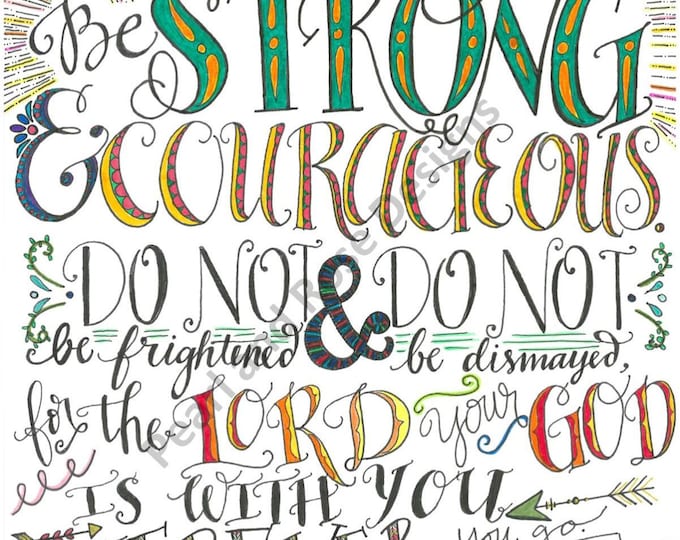 Joshua 1:9, Be Strong and Courageous, Bible Verse Printable, Hand Drawn, Instant Download