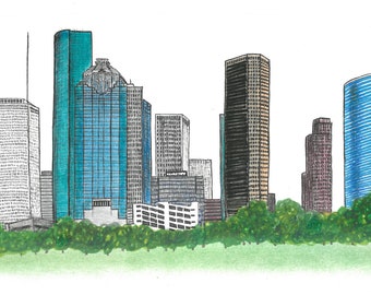 Houston, Texas Skyline Print, Hand Drawn, Instant Download