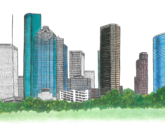 Houston, Texas Skyline Print, Hand Drawn, Instant Download