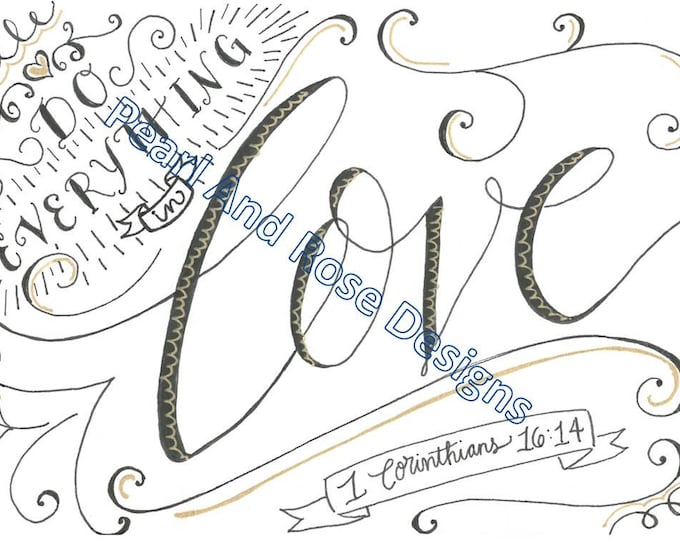 1 Corinthians 16:14, Do Everything in Love, Bible Verse Printable, Hand Drawn, Instant Download