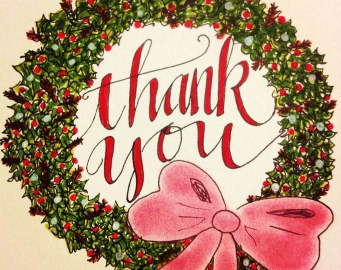 Christmas Thank You Note Cards - Wreath