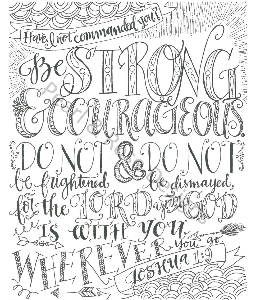 joshua-1-9-be-strong-and-courageous-bible-verse-printable-hand-drawn-instant-download-adult-coloring-page-etsy