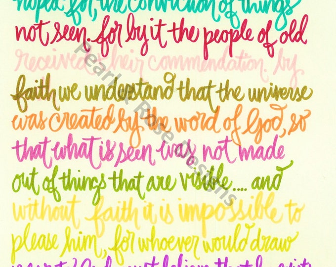 Hebrews 11:1-3,6 Rainbow Color Pallet, Bible Verse Printable, Hand Drawn, Instant Download