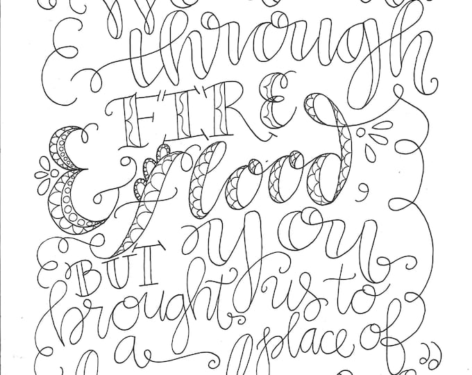 Psalm 66:12, We Went Through Fire, Instant Download, Adult Coloring Page