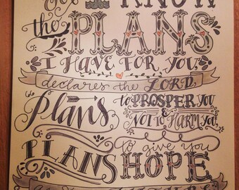 Jeremiah 29:11, I Know The Plans, Bible Verse Design, Hand Drawn