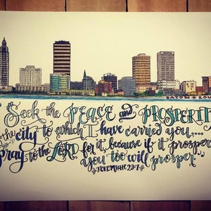 Baton Rouge, Louisiana Skyline Design - Hand Drawn
