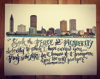 Baton Rouge, Louisiana Skyline Design - Hand Drawn