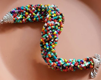 Beaded bracelets, rainbow color bracelet, seed bead bracelet, woven braided bracelet, adjustable size bracelet, rainbow seed bead bracelet