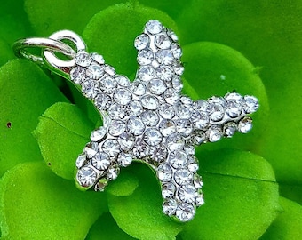 Silver crystal starfish charm, sparkly pave crystal starfish pendant, Swarovski starfish charm, ocean beach vacation charm, starfish jewelry