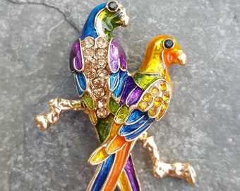 Colorful parrot pendant, enameled rainbow color parrots, colorful bird pendant, multicolor gold bird pendant, tropical bird pendant gift