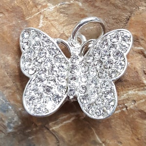 Sparkly silver crystal butterfly pendant, pave crystal butterfly charm, swarovski butterfly charm pendant, butterfly christmas jewelry gift