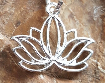 Silver lotus flower charm, yoga charms, silver lotus charm, silver lotus pendant, silver lotus flower pendant, spiritual jewelry gift
