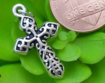 Silver cross charm pendant, gothic antique silver cross Christian Catholic faith jewelry charms, religious jewelry gift, silver celtic cross
