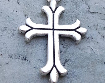 Silver cross charm, gothic cross, antique silver cross pendant, religious spiritual celtic Christian faith jewelry gift, cross for rosary