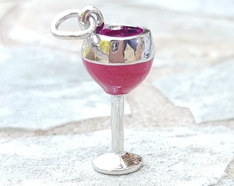 Rosa Silber Weinglas Charme Anhänger, winzige Weinglas Charme, Alkohol trinken Party Charme, Weintrinker Schmuck, Barkeeper Weihnachtsgeschenke