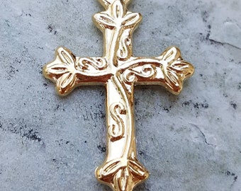 Gold cross charm pendant, gothic cross, antique gold cross charms, Christian Catholic faith religious spiritual charms, gold religious charm