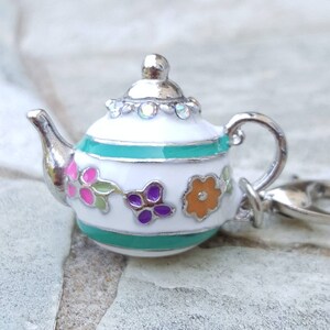 Clip on charm for bracelet necklaces, enamel charm w lobster clasp, tiny teapot charm, tiny teapot pendant, tea drinker gift, teapot jewelry