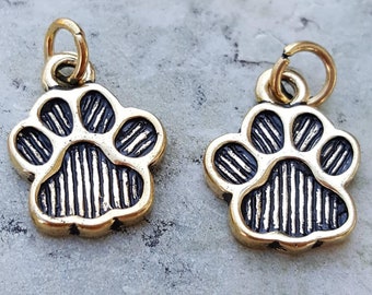Gold dog paw charm, animal paw charms, tiny pawprint charm, gold paw pendant, dog charm pendant, pet dog owner jewelry gifts for Christmas