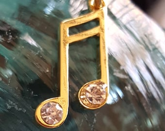 Tiny gold musical note charm with crystals, gold music charm pendant jewelry, cute jewelry gift for musician, gold crystal music note charm