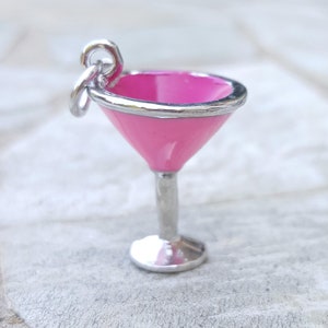 Tiny pink silver martini glass charm pendant, alcohol drinking holiday party charm, martini drinker gift for bartenders, cute martini charm