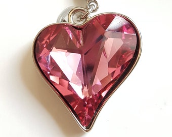 Pink Glass Heart Dangle Necklace