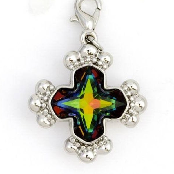 Swarovski crystal cross charm, Swarovski crystal cross pendant, clip on charm, sparkly colorful greek cross, religious spiritual jewelry