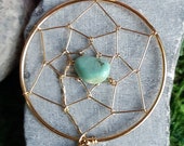 Handmade dreamcatcher pendant, wirewrapped dreamcatcher jewelry, gold dreamcatcher, spiritual jewelry gifts, crystal turquoise dreamcatcher