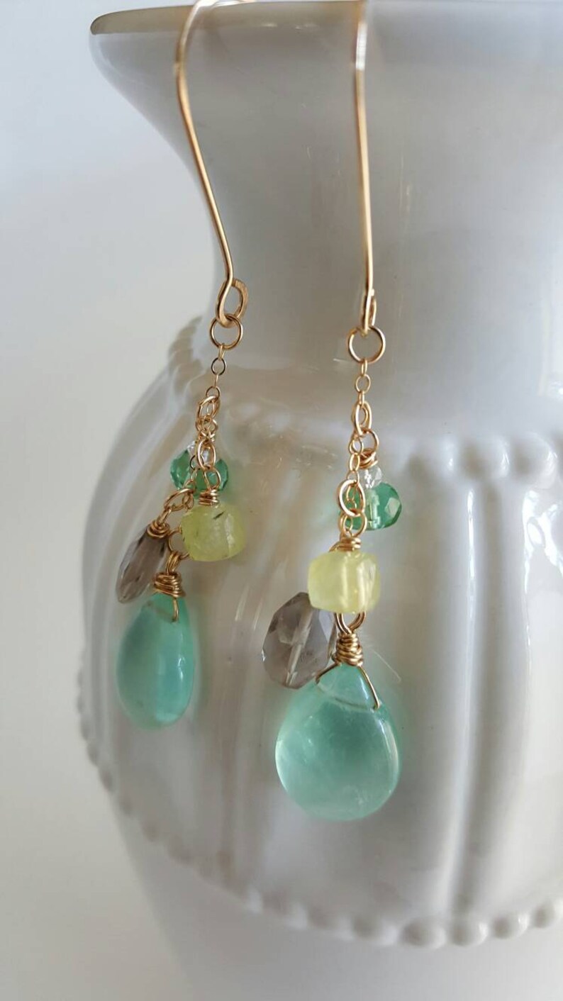 Mint Green Gemstone Earrings Fluorite Dangle Earrings Etsy