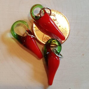 Glass Chili Pepper charms pendants, tiny 3/4 red green glass chili peppers, fall holiday chili lovers southwestern jewelry cute food charms image 2