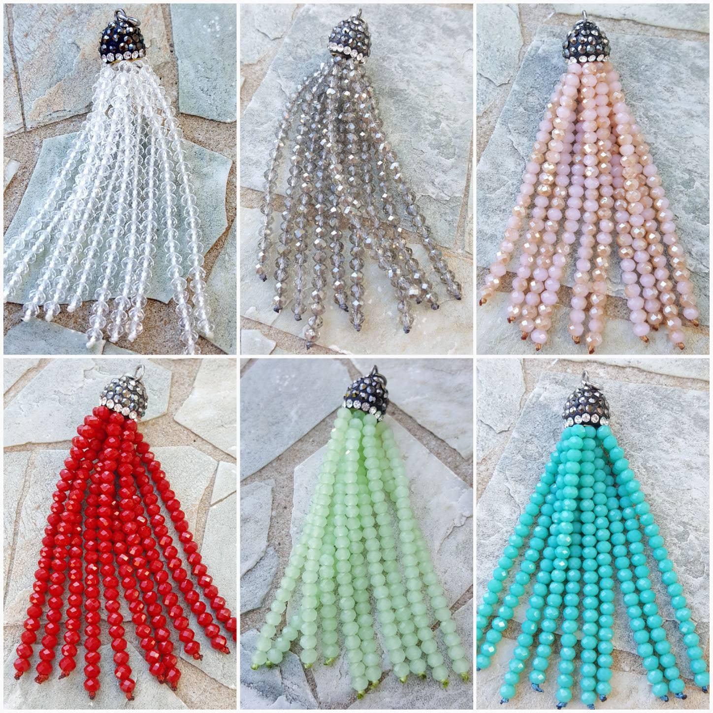 Beaded Tassel Pendant W Pave Crystal Rhinestone Bead Cap  display picture 1