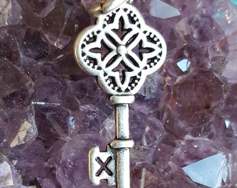 Antique silver key charm, celtic key charm jewelry, small silver key, antique silver key jewelry, gothic key charm dainty celtic key pendant