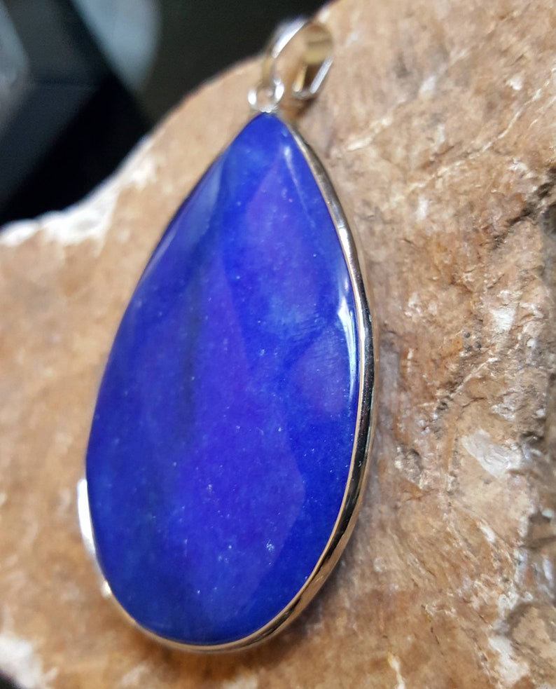 Navy blue quartz pendant silver blue gemstone pendant cobalt blue pendant royal blue focal pendant blue jewelry dark blue stone pendant