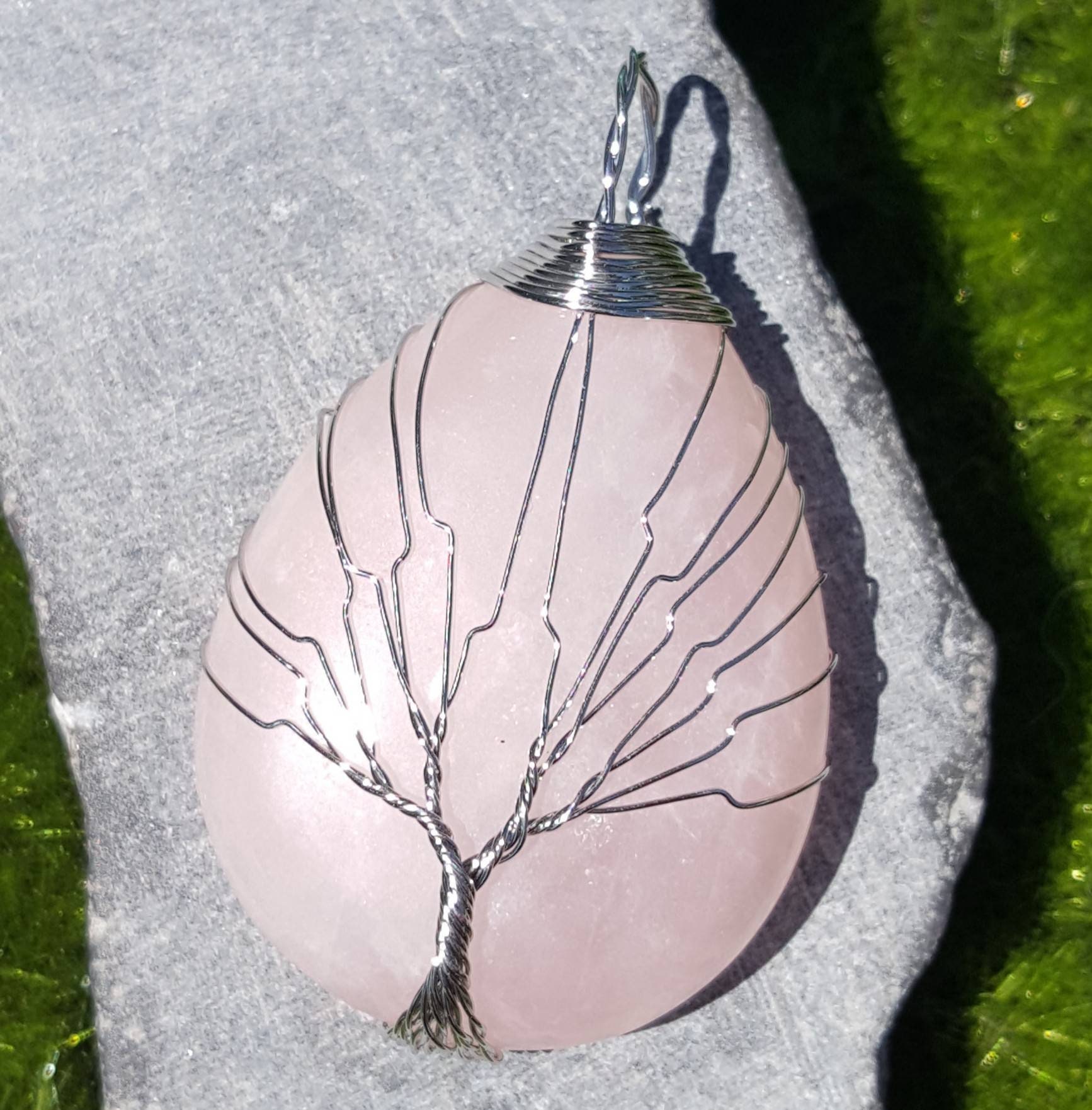 Handmade Silver Wirewrapped Rose Quartz Pendant, Spiritual Tree of Life ...