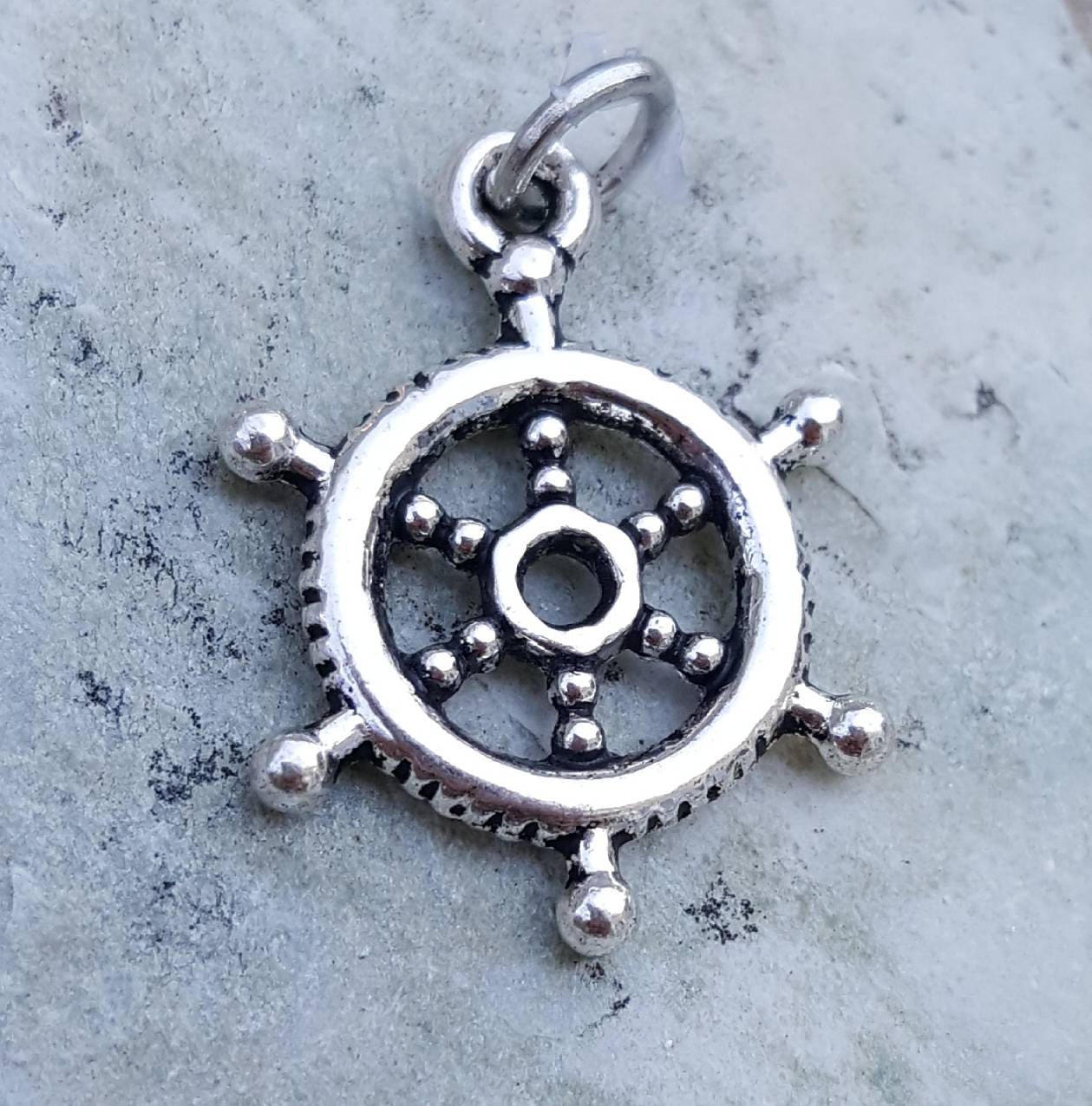 Silver plated ship steering wheel pendant charm boat charms Etsy