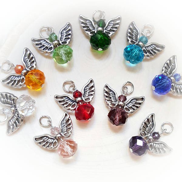 Silver angel charm, colorful beaded angel charm, crystal angel pendant for bracelets necklaces earrings, religious Christian charms jewelry