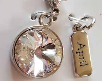 Swarovski crystal April birthstone charm, genuine Swarovski silver charm in original packaging, April birthday birthstone christmas gifts