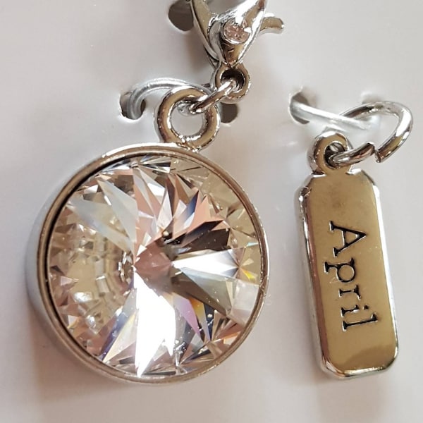 Charme de pierre de naissance d'avril en cristal Swarovski, véritable breloque en argent Swarovski dans son emballage d'origine, cadeaux de Noël de pierre de naissance d'anniversaire d'avril