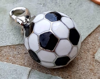 Clip on charm, soccer ball pendant, enamel charms w lobster clasp, tiny soccer ball charm, soccer mom jewelry, soccer ball clip on charm