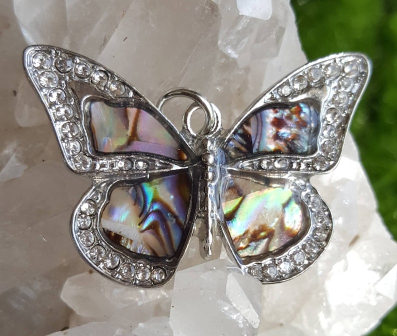 silver blue butterfly colorful butterfly necklace pendant pave crystal butterfly Abalone butterfly pendant with crystals abalone pendant