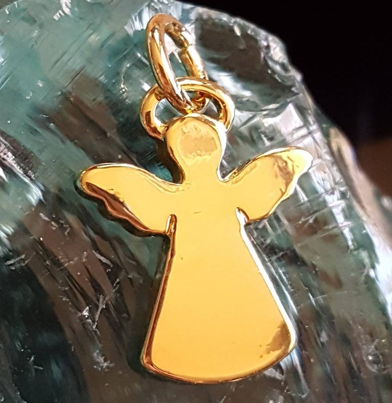Thick gold angel charm, gold angel pendant, gold angel jewelry, angels for charm bracelets, Catholic Christian religious faith charm jewelry image 5
