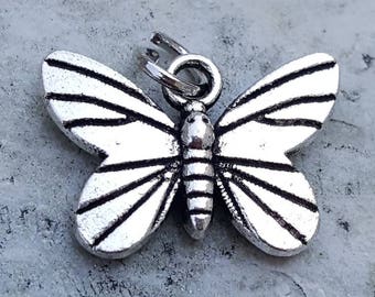 Silver butterfly charm, silver butterfly pendant, butterfly jewelry charms for bracelet, butterfly gifts for girls, butterfly christmas gift