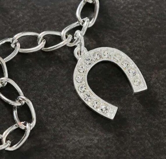 Sparkly Crystal Silver Horseshoe Charm, Pave Crystal Horseshoe