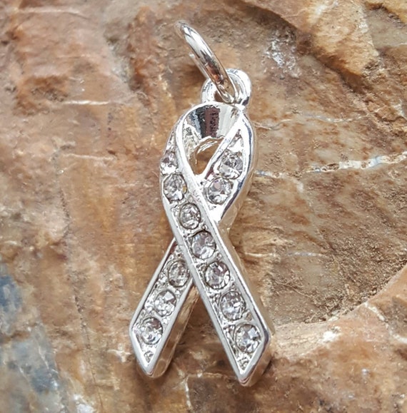 Silver Cancer Awareness Charm, Cancer Survivor Ribbon  display picture 1