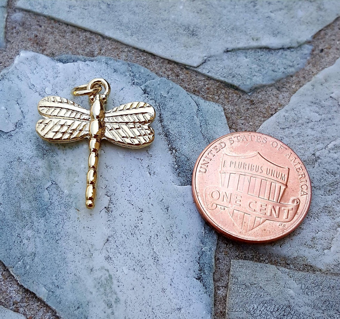 14k Gold Dragonfly Charm Small Gold Dragonfly Pendant - Etsy