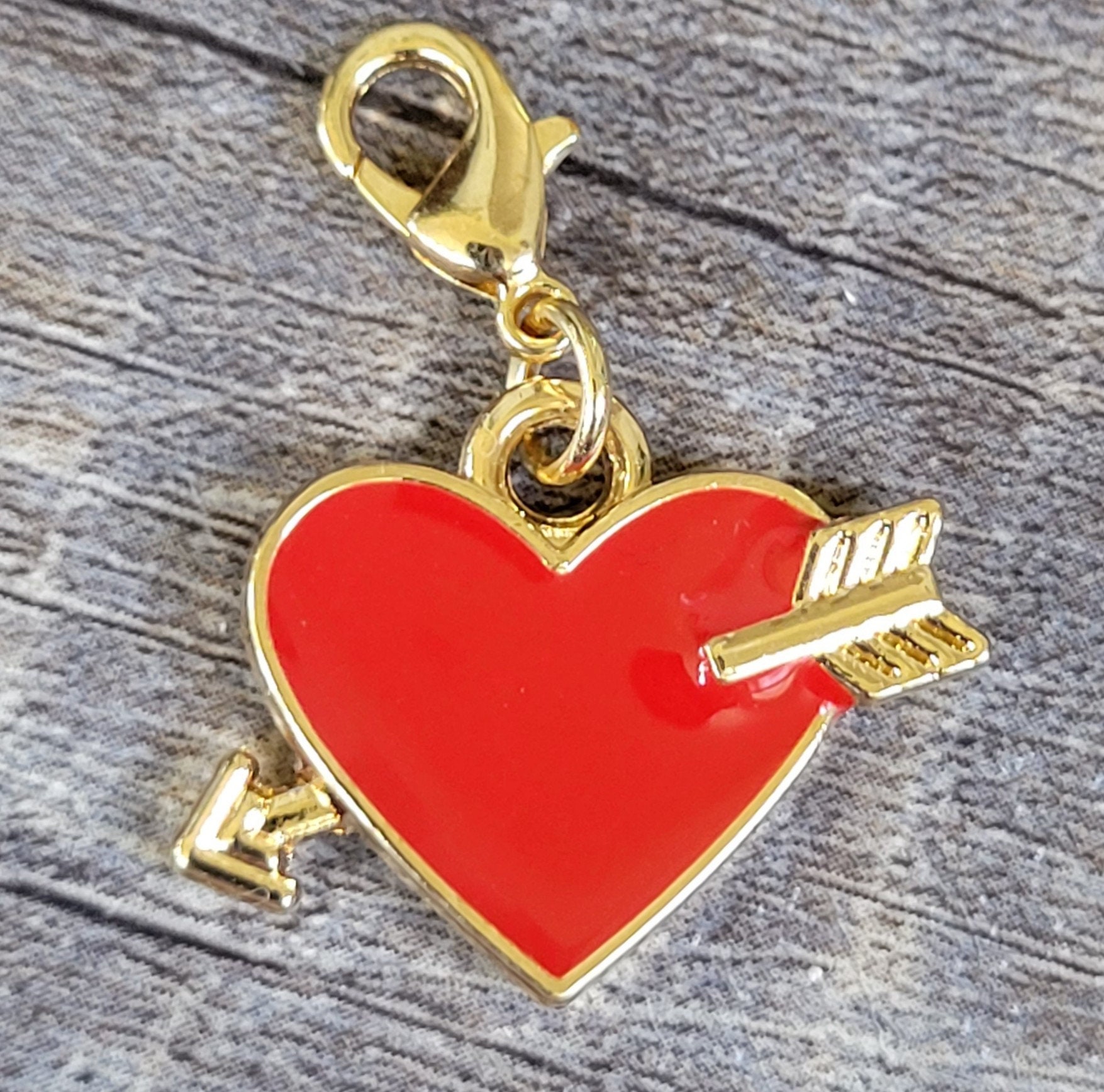 Heart Charm Necklace on Beautiful Gold Filled Chain With Swarovski Crystals  and Red Enamel Heart Charms. Delightful Magnetic Heart Clasp. 